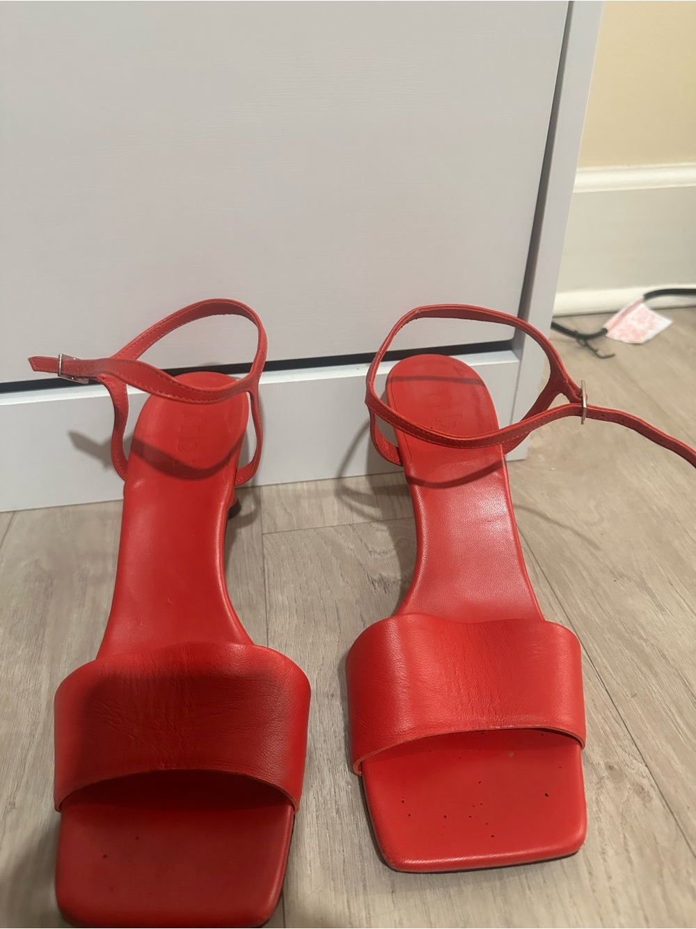 Tibi Red Strappy Square-Toe Heeled Sandals